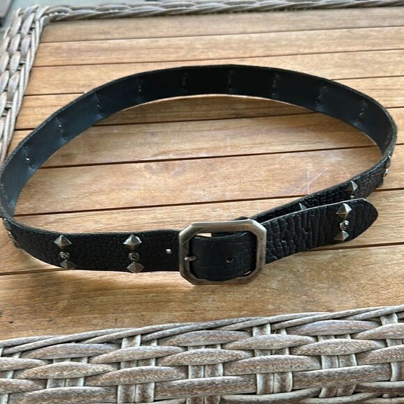 Black Leather Studded Belt 38 - Picture 1 of 5